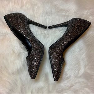Sparkly Stiletto Heels Black Glitter Pumps Shoes